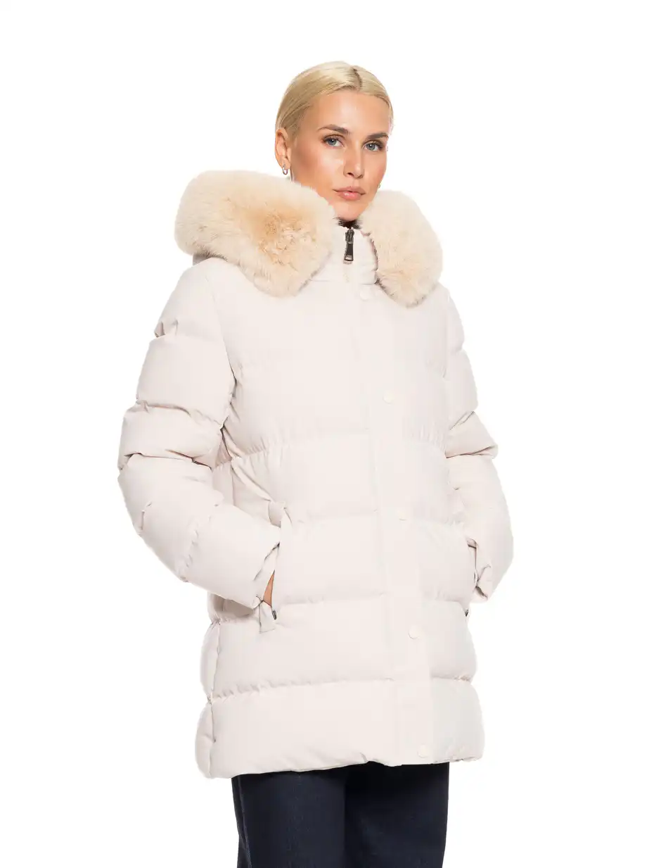 Biston fashion γυναικείο κοντό μπουφάν με αποσπώμενη κουκούλα 52-101-099 LT BEIGE