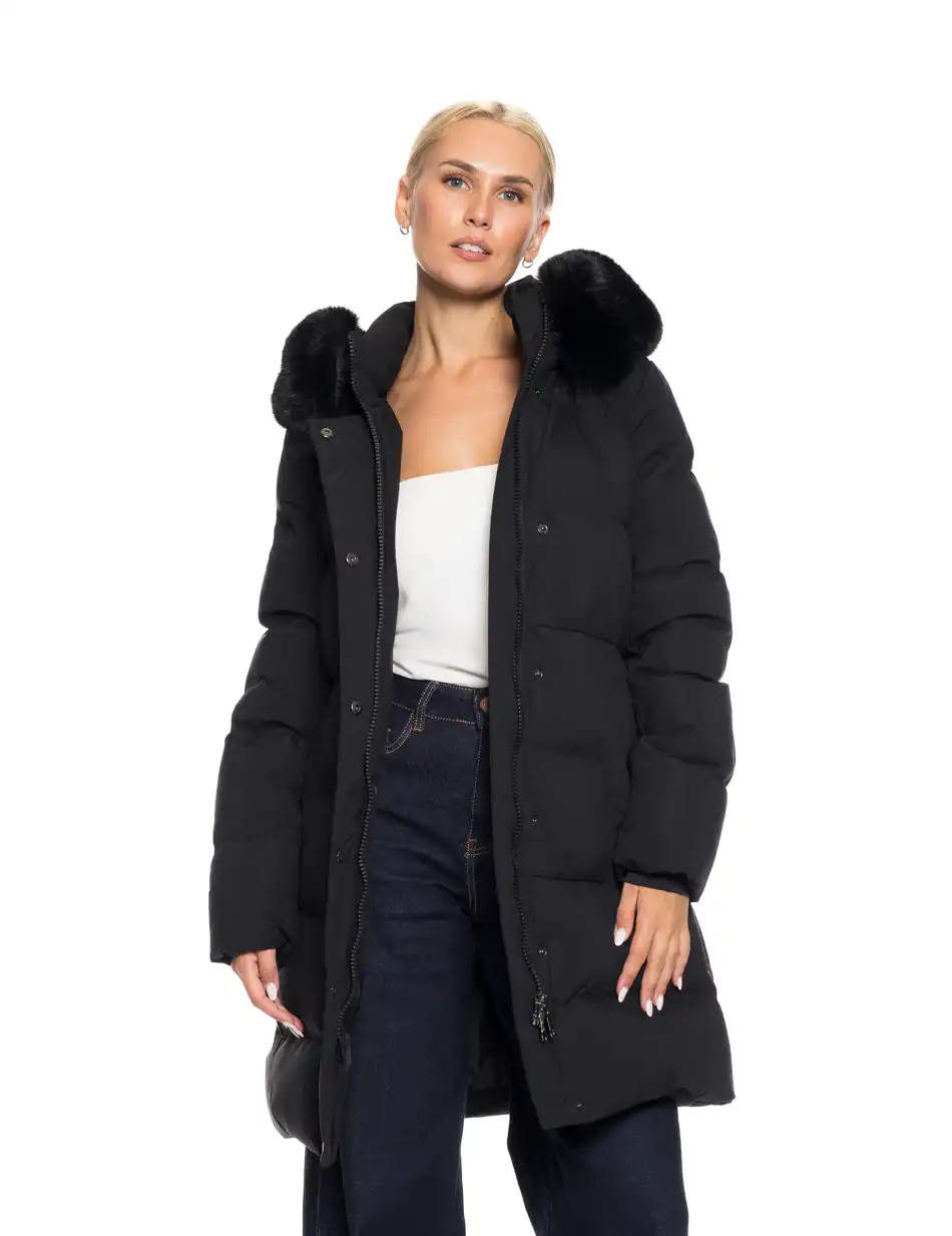 Splendid fashion γυναικείο μακρύ μπουφάν με κουκούλα 52-101-101 BLACK