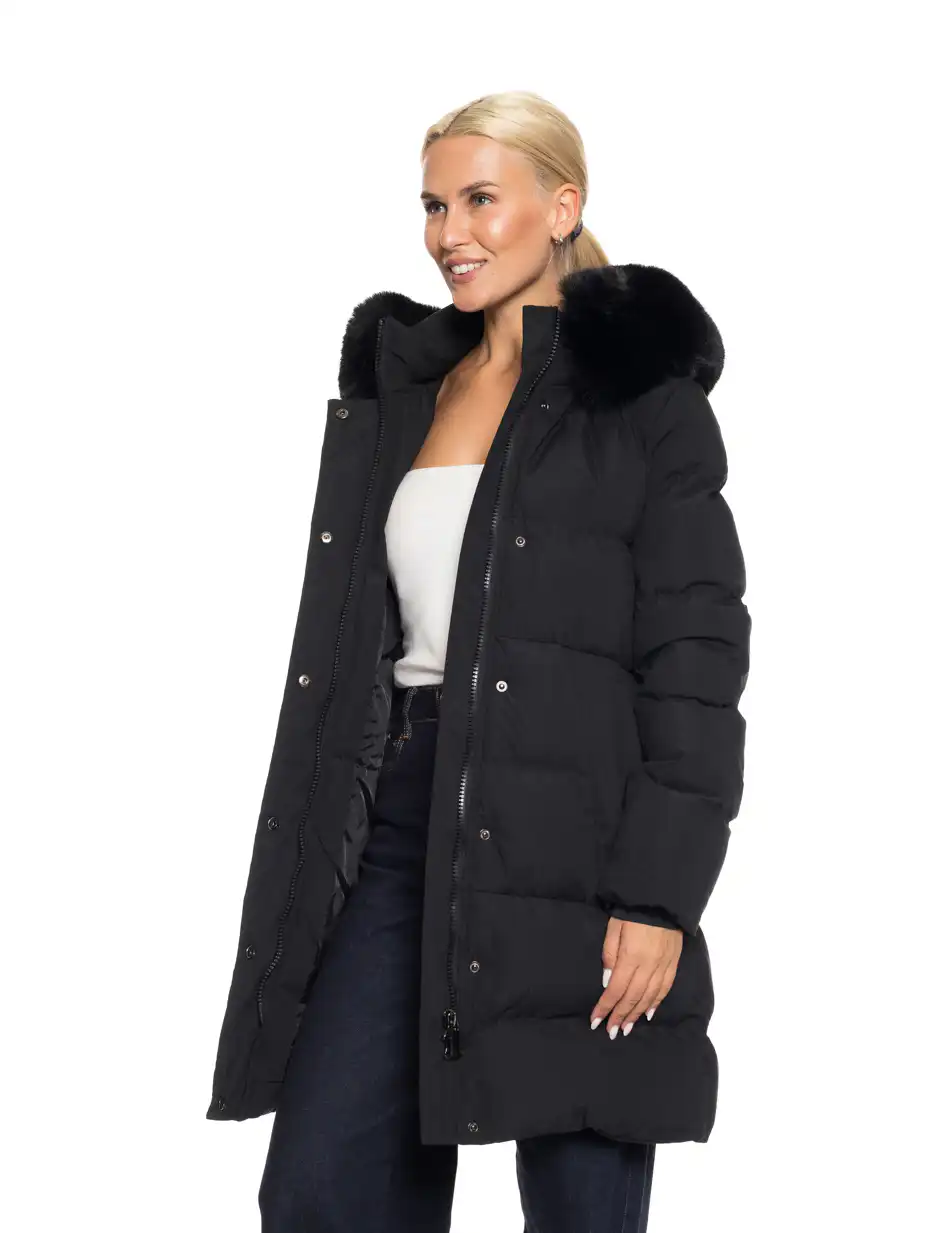 Splendid fashion γυναικείο μακρύ μπουφάν με κουκούλα 52-101-101 BLACK