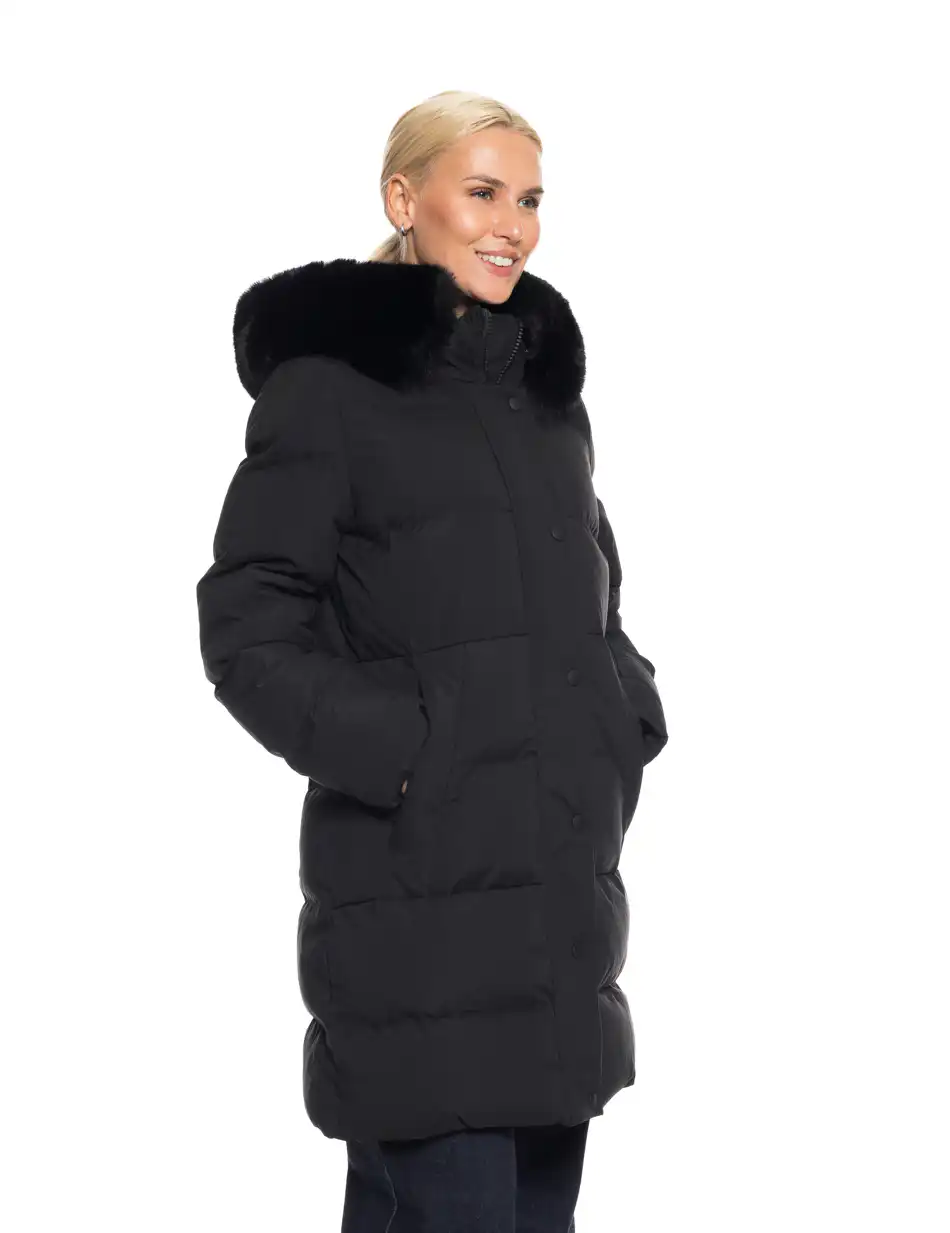 Splendid fashion γυναικείο μακρύ μπουφάν με κουκούλα 52-101-101 BLACK