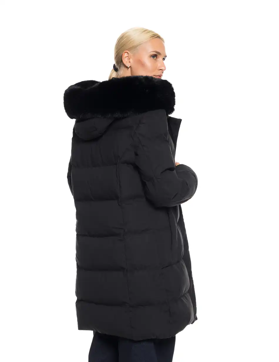 Splendid fashion γυναικείο μακρύ μπουφάν με κουκούλα 52-101-101 BLACK