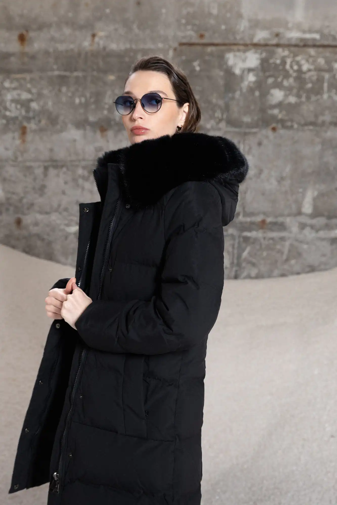 Splendid fashion γυναικείο μακρύ μπουφάν με κουκούλα 52-101-101 BLACK