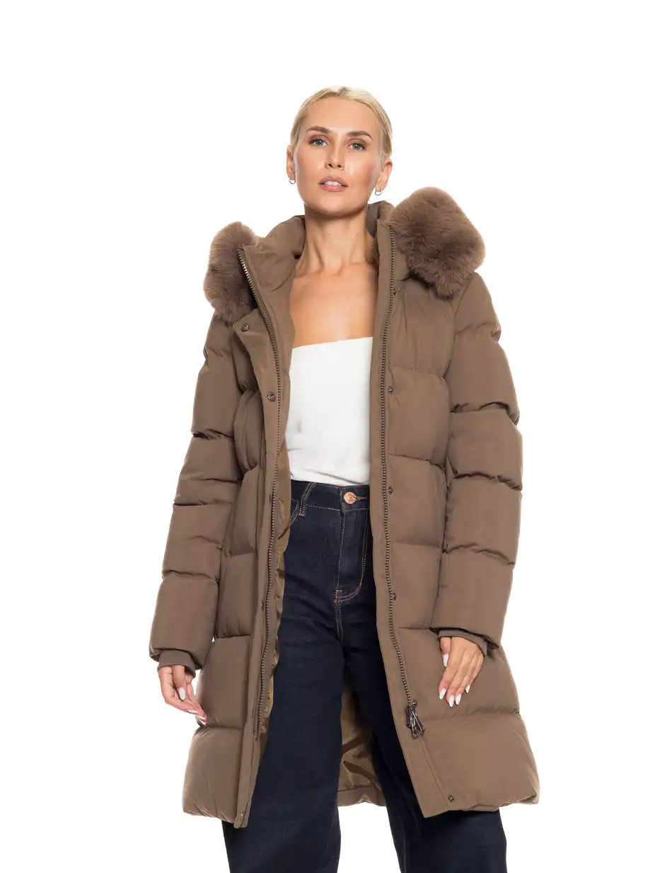 Splendid fashion γυναικείο μακρύ μπουφάν με κουκούλα 52-101-101 KHAKI