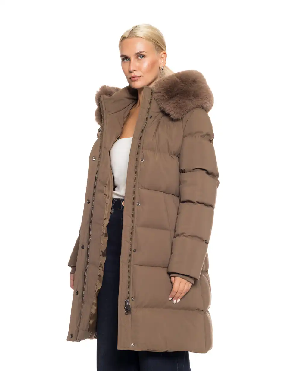 Splendid fashion γυναικείο μακρύ μπουφάν με κουκούλα 52-101-101 KHAKI