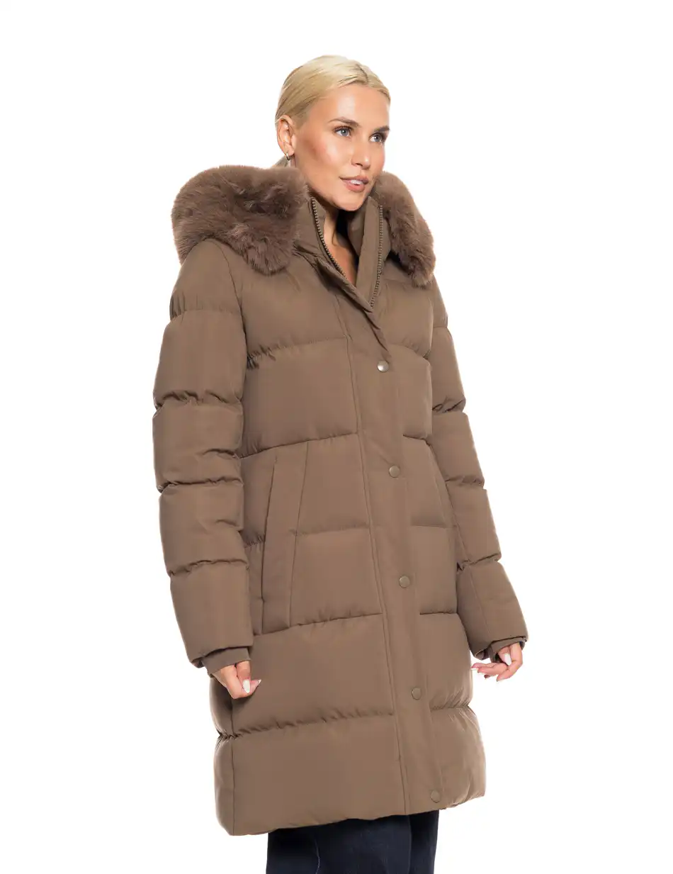 Splendid fashion γυναικείο μακρύ μπουφάν με κουκούλα 52-101-101 KHAKI