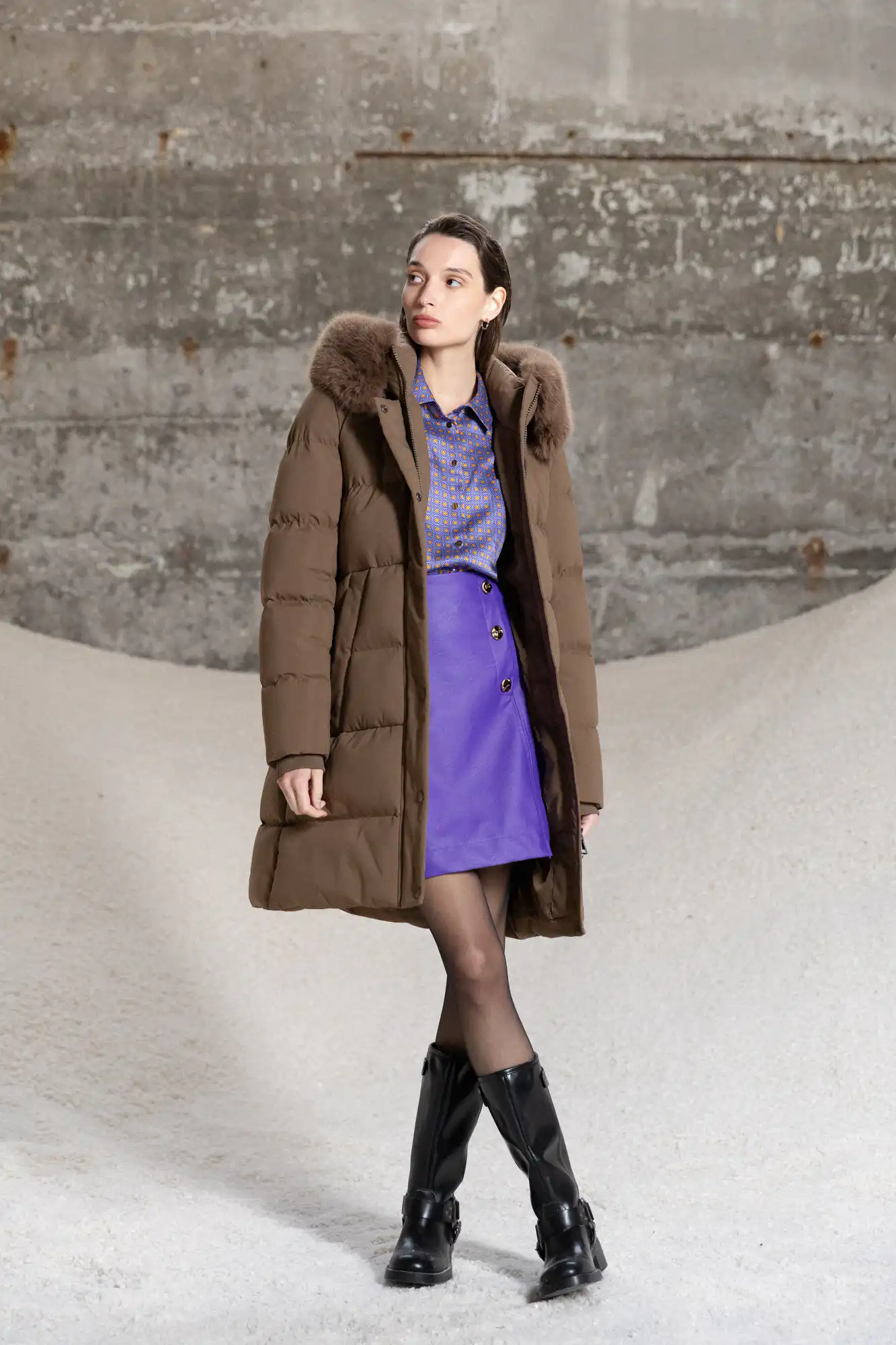 Splendid fashion γυναικείο μακρύ μπουφάν με κουκούλα 52-101-101 KHAKI