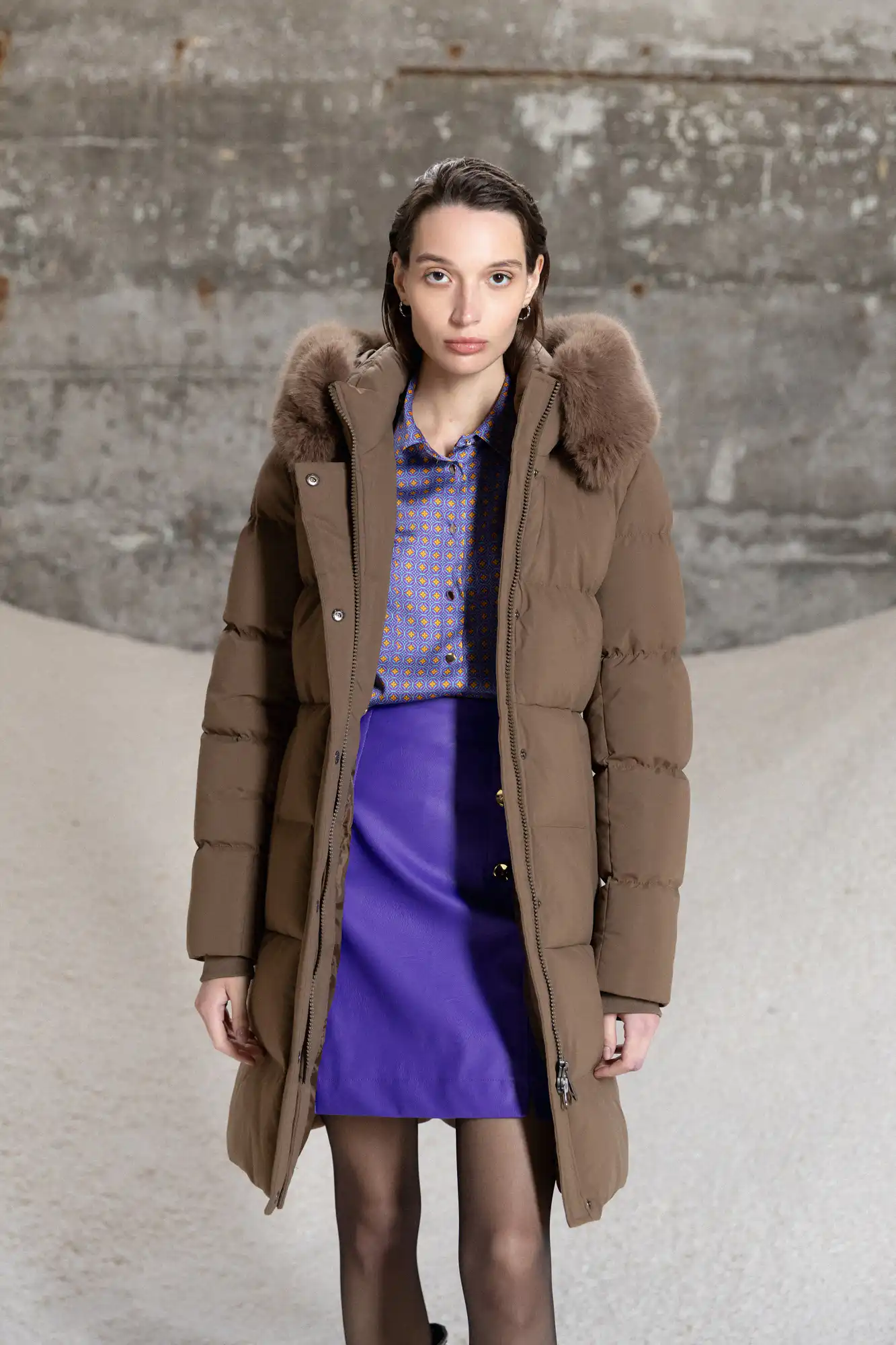 Splendid fashion γυναικείο μακρύ μπουφάν με κουκούλα 52-101-101 KHAKI