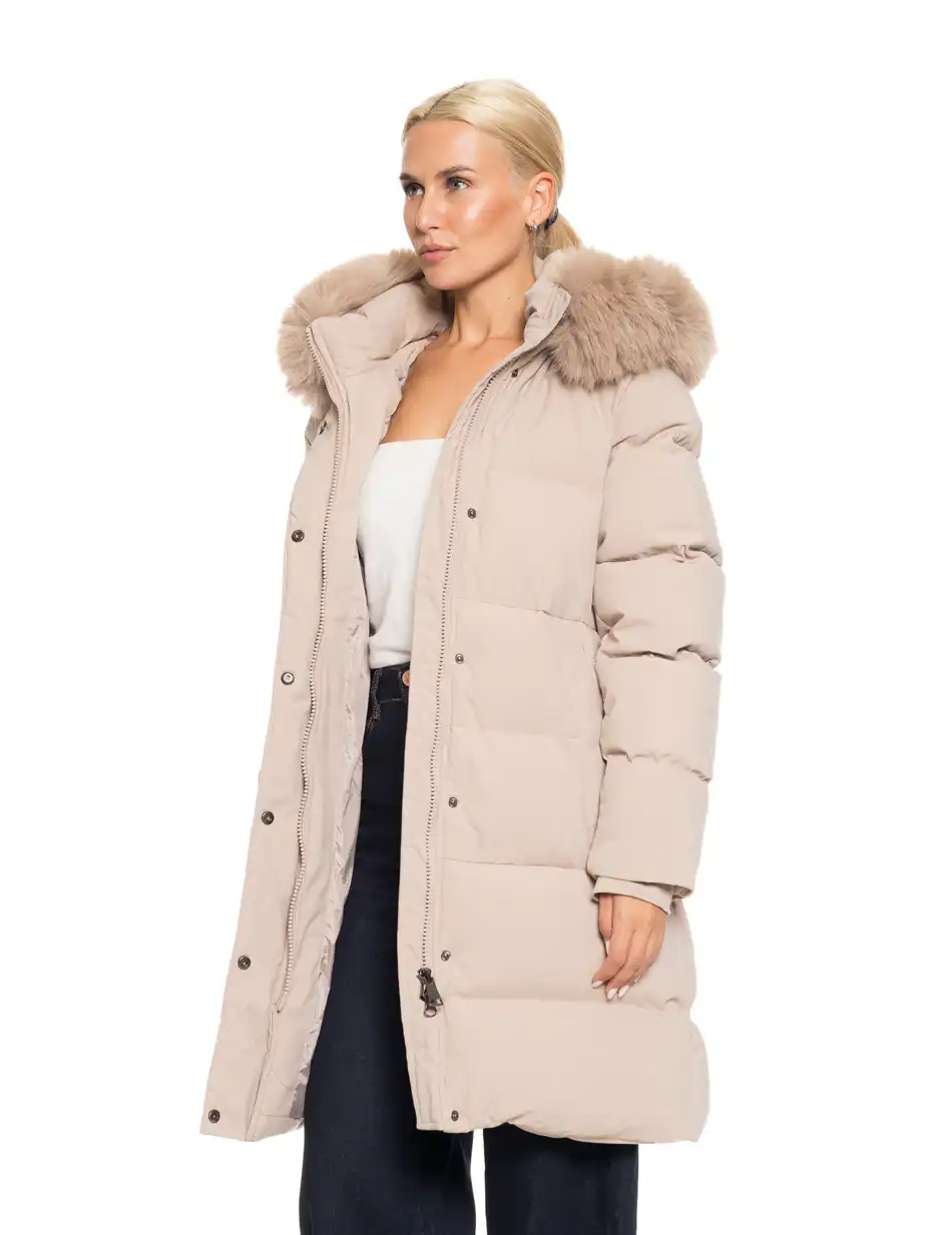 Splendid fashion γυναικείο μακρύ μπουφάν με κουκούλα 52-101-101 BEIGE