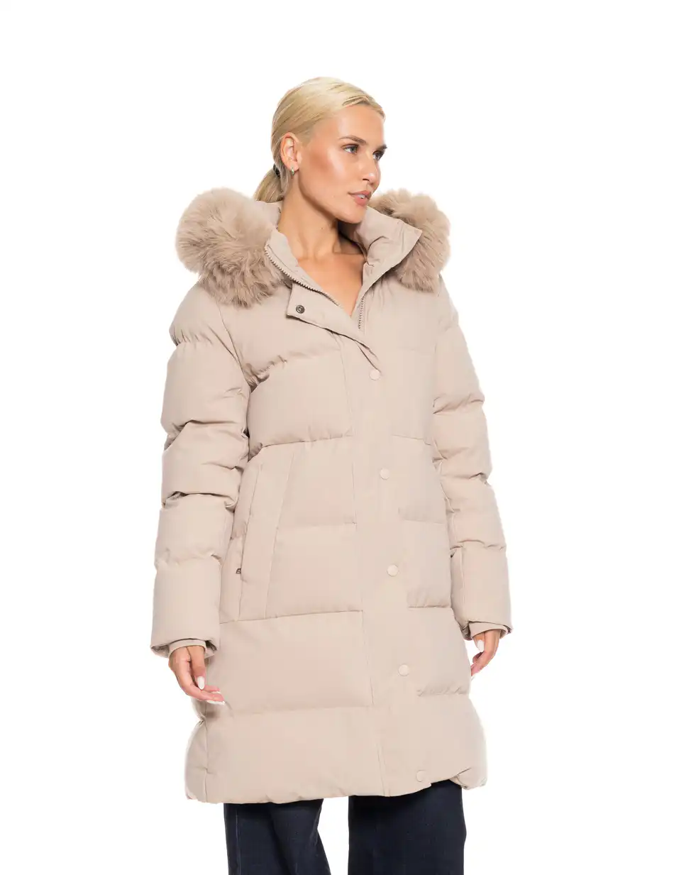 Splendid fashion γυναικείο μακρύ μπουφάν με κουκούλα 52-101-101 BEIGE