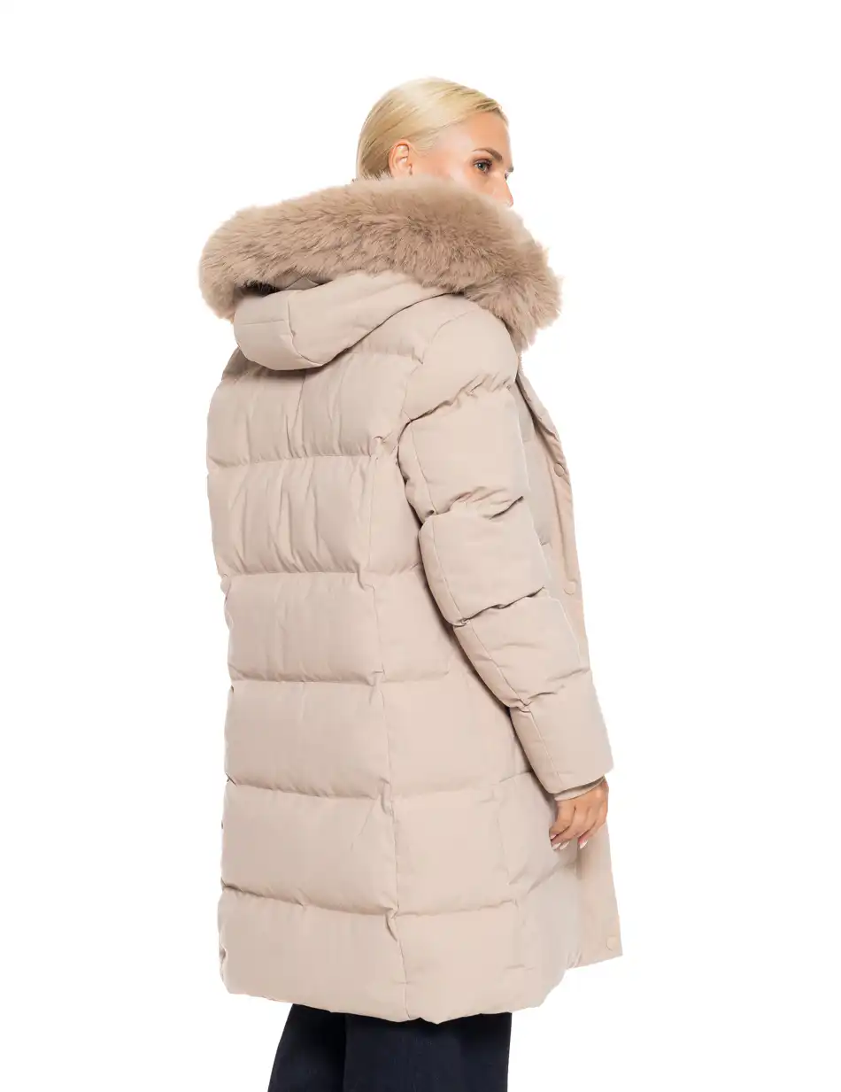 Splendid fashion γυναικείο μακρύ μπουφάν με κουκούλα 52-101-101 BEIGE