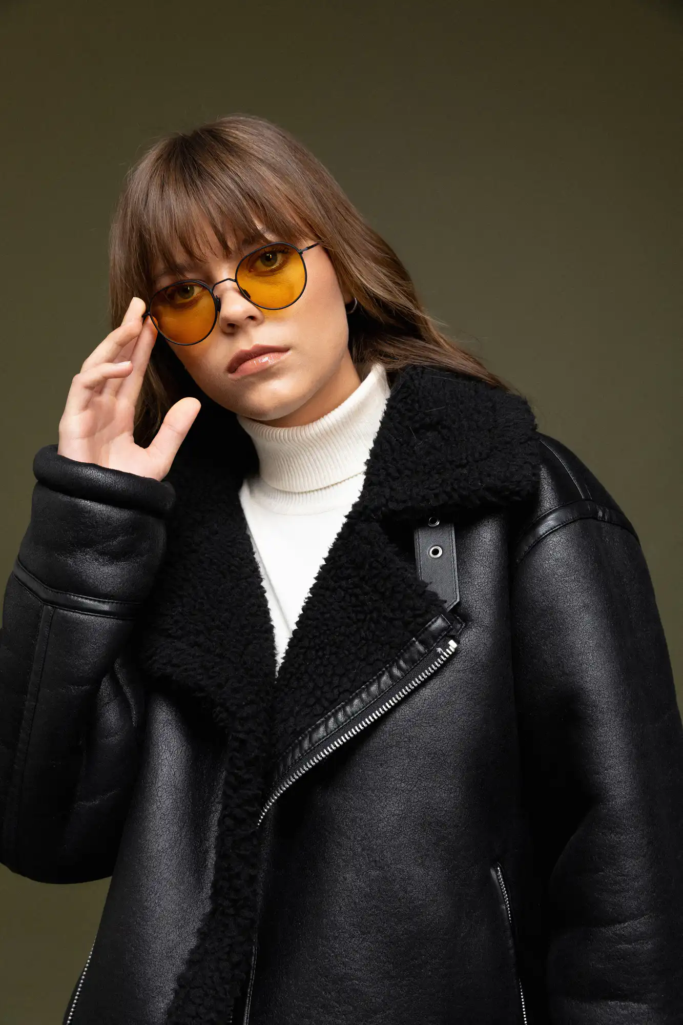 Biston fashion γυναικείο τζάκετ δερμάτινο εφέ, μουτόν 52-101-102 BLACK