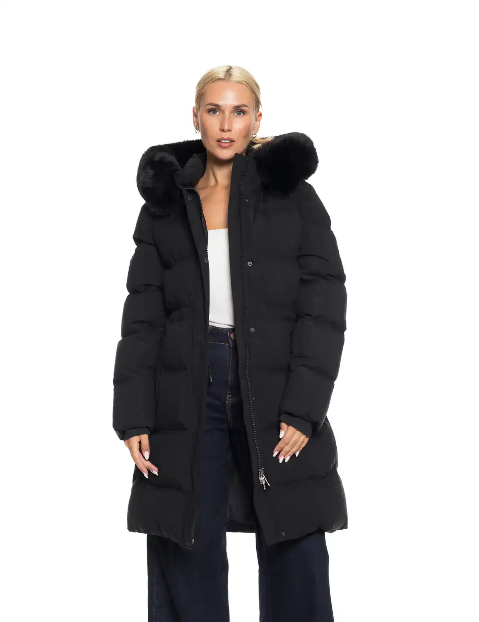 Biston fashion γυναικείο μακρύ μπουφάν με αποσπώμενη κουκούλα 52-101-104 BLACK