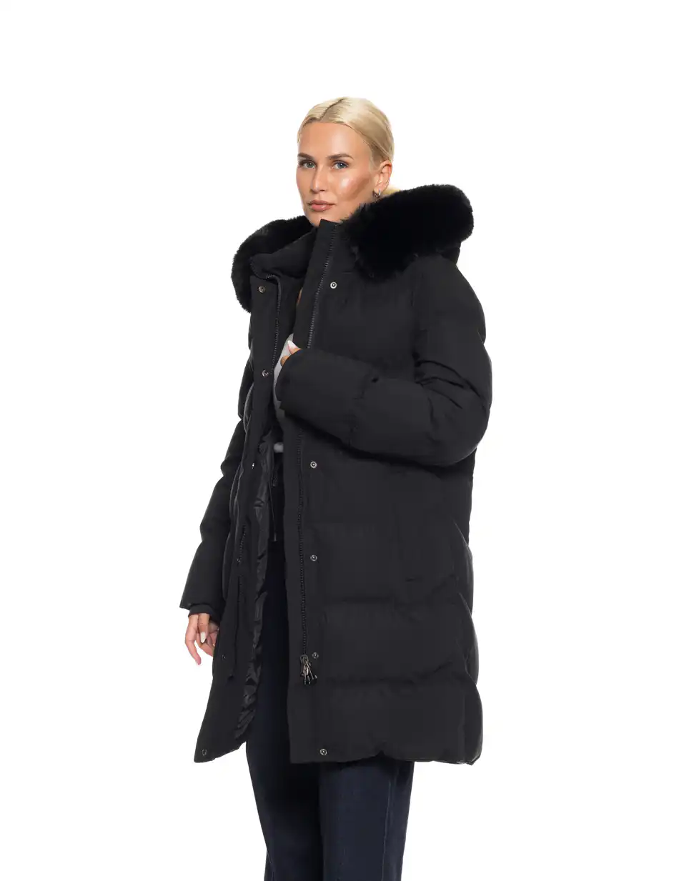 Biston fashion γυναικείο μακρύ μπουφάν με αποσπώμενη κουκούλα 52-101-104 BLACK