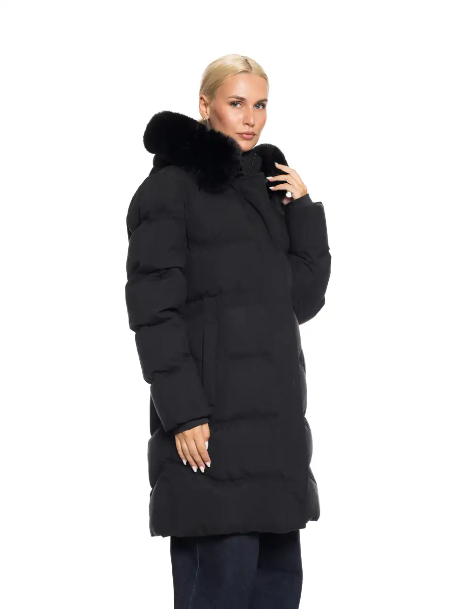 Biston fashion γυναικείο μακρύ μπουφάν με αποσπώμενη κουκούλα 52-101-104 BLACK