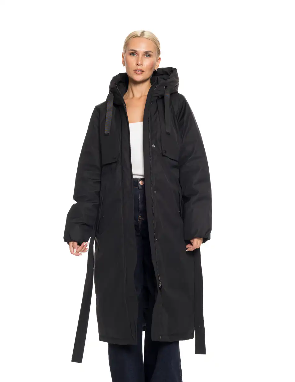 Biston fashion γυναικείο μακρύ μπουφάν με ενσωματωμένη κουκούλα 52-101-105 BLACK