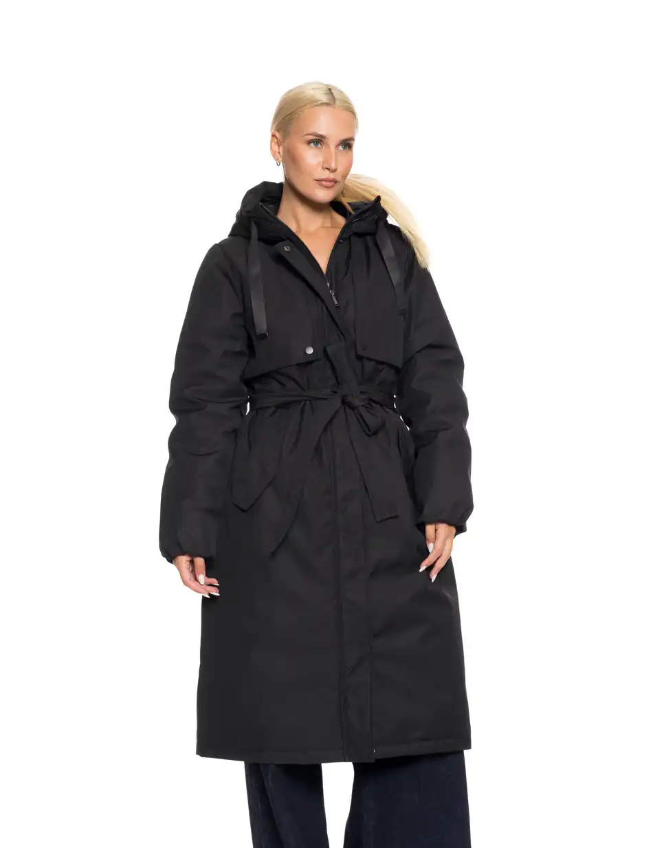 Biston fashion γυναικείο μακρύ μπουφάν με ενσωματωμένη κουκούλα 52-101-105 BLACK