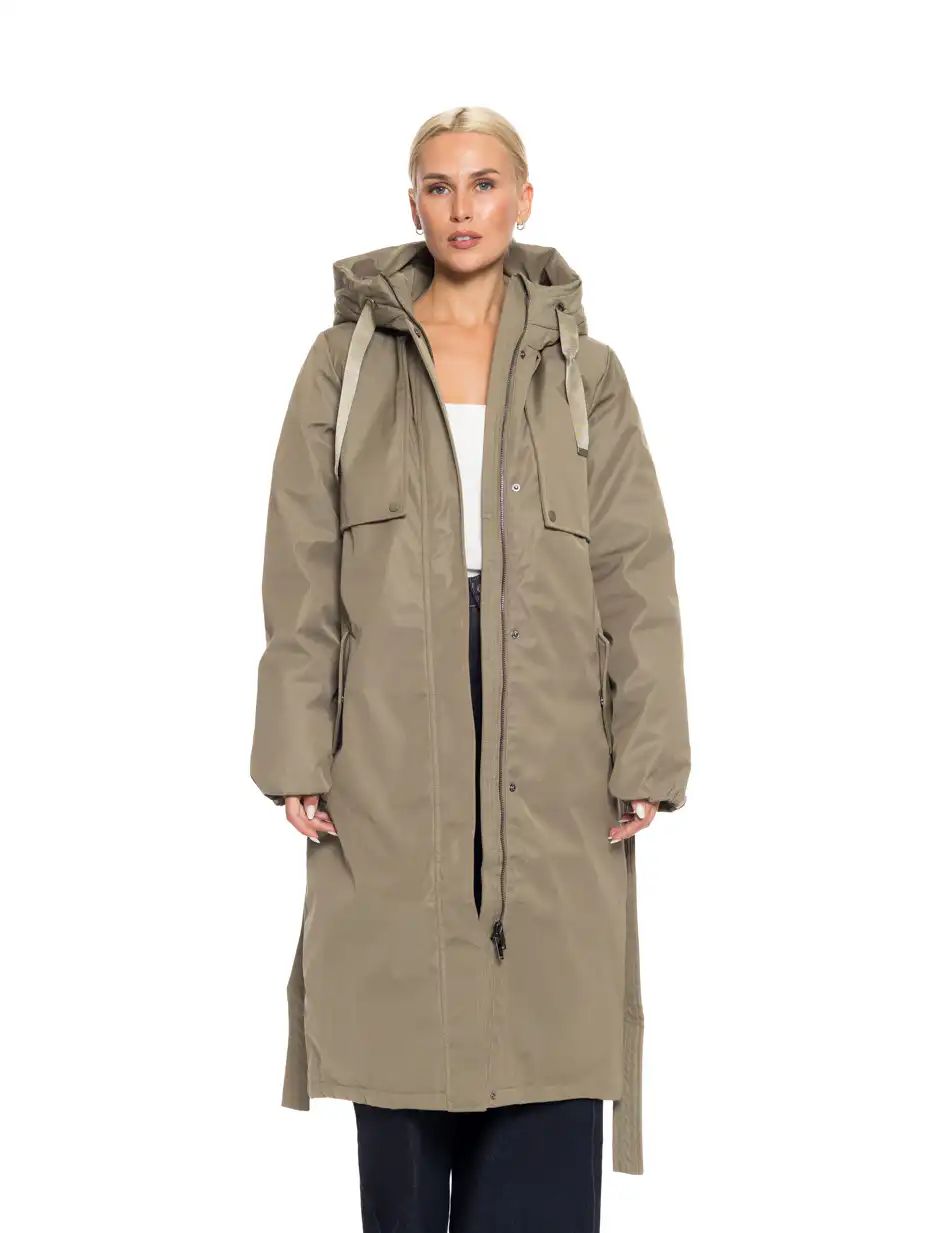 Biston fashion γυναικείο μακρύ μπουφάν με ενσωματωμένη κουκούλα 52-101-105 KHAKI