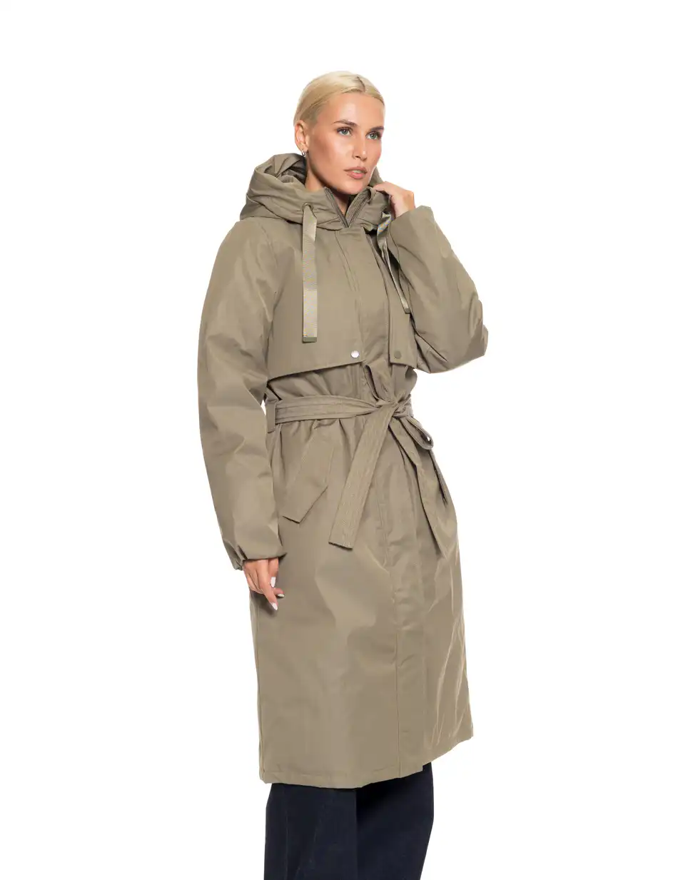 Biston fashion γυναικείο μακρύ μπουφάν με ενσωματωμένη κουκούλα 52-101-105 KHAKI