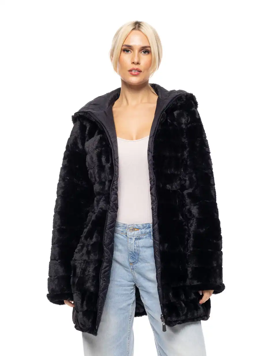 Splendid fashion γυναικείο demi γούνινο πανωφόρι διπλής όψης 52-101-106 BLACK