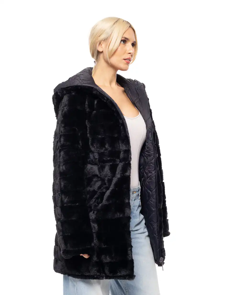 Splendid fashion γυναικείο demi γούνινο πανωφόρι διπλής όψης 52-101-106 BLACK