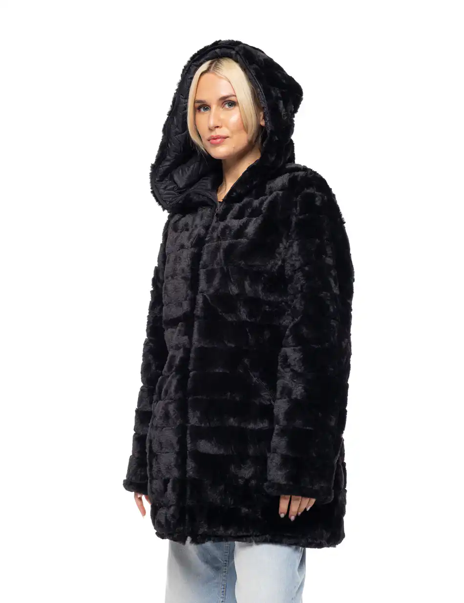 Splendid fashion γυναικείο demi γούνινο πανωφόρι διπλής όψης 52-101-106 BLACK