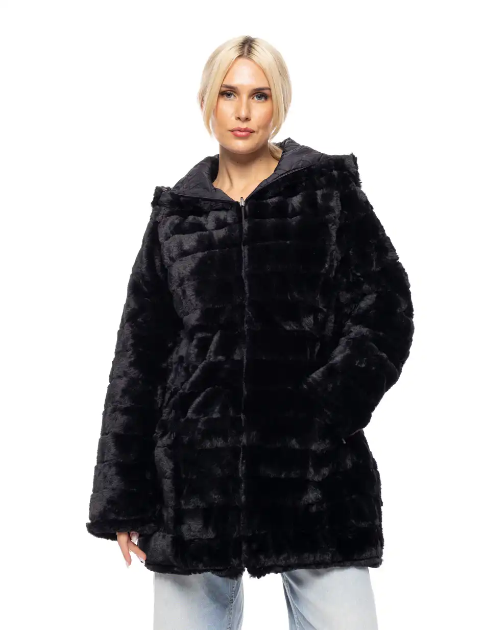 Splendid fashion γυναικείο demi γούνινο πανωφόρι διπλής όψης 52-101-106 BLACK