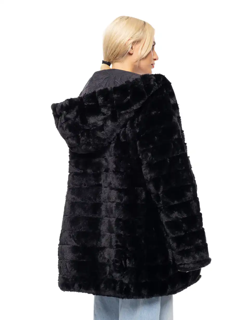 Splendid fashion γυναικείο demi γούνινο πανωφόρι διπλής όψης 52-101-106 BLACK