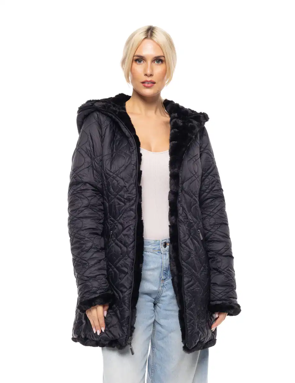 Splendid fashion γυναικείο demi γούνινο πανωφόρι διπλής όψης 52-101-106 BLACK