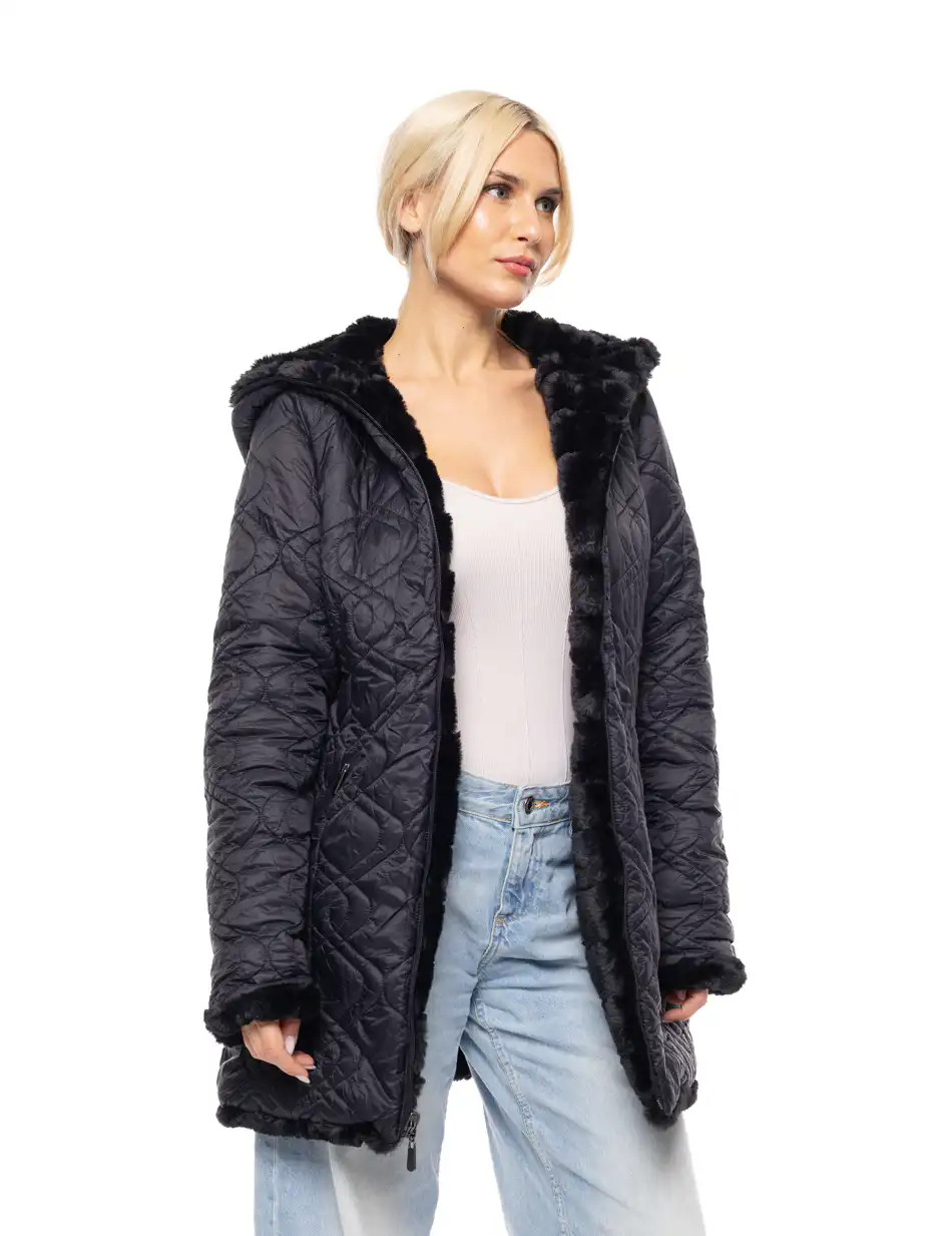 Splendid fashion γυναικείο demi γούνινο πανωφόρι διπλής όψης 52-101-106 BLACK