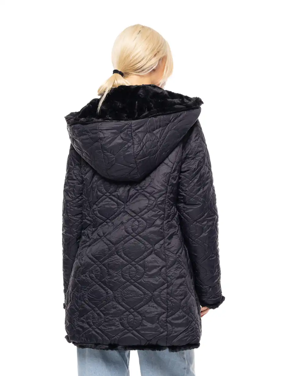 Splendid fashion γυναικείο demi γούνινο πανωφόρι διπλής όψης 52-101-106 BLACK