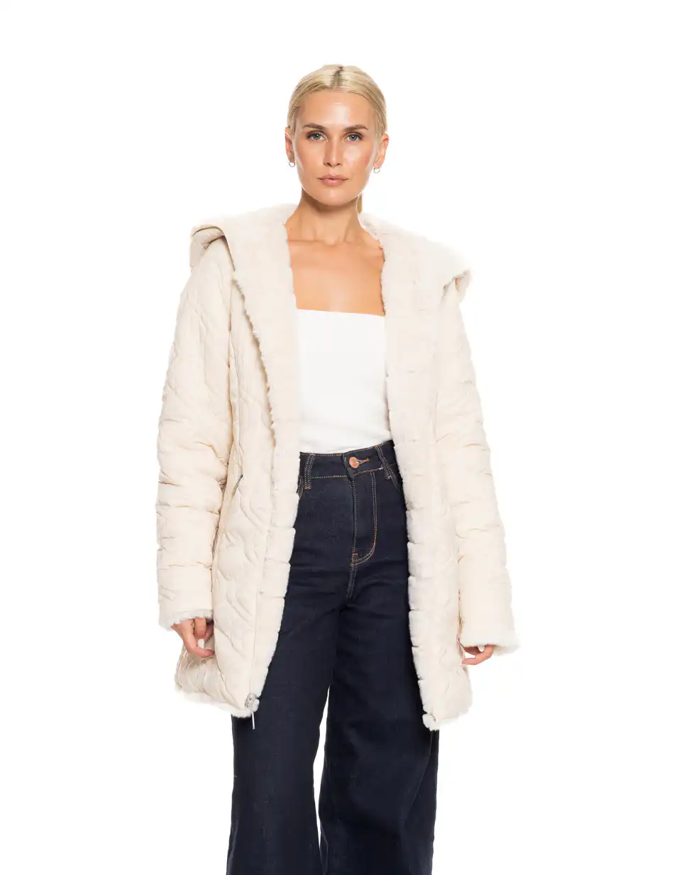 Splendid fashion γυναικείο demi γούνινο πανωφόρι διπλής όψης 52-101-106 OFF WHITE