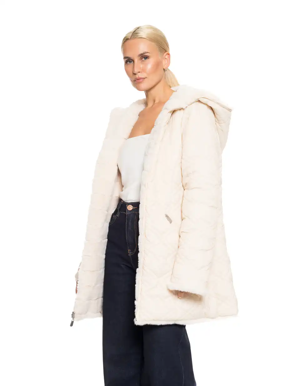 Splendid fashion γυναικείο demi γούνινο πανωφόρι διπλής όψης 52-101-106 OFF WHITE