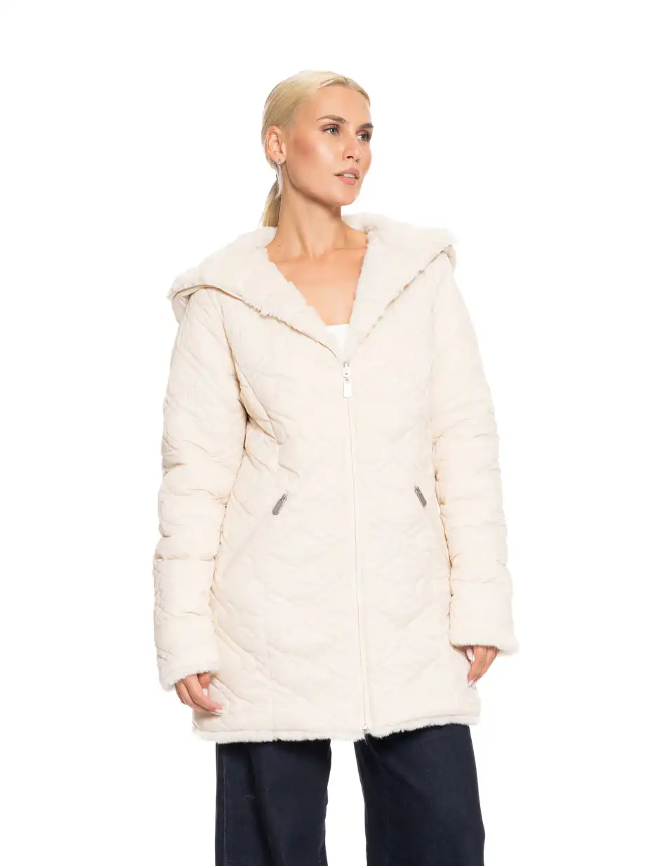 Splendid fashion γυναικείο demi γούνινο πανωφόρι διπλής όψης 52-101-106 OFF WHITE