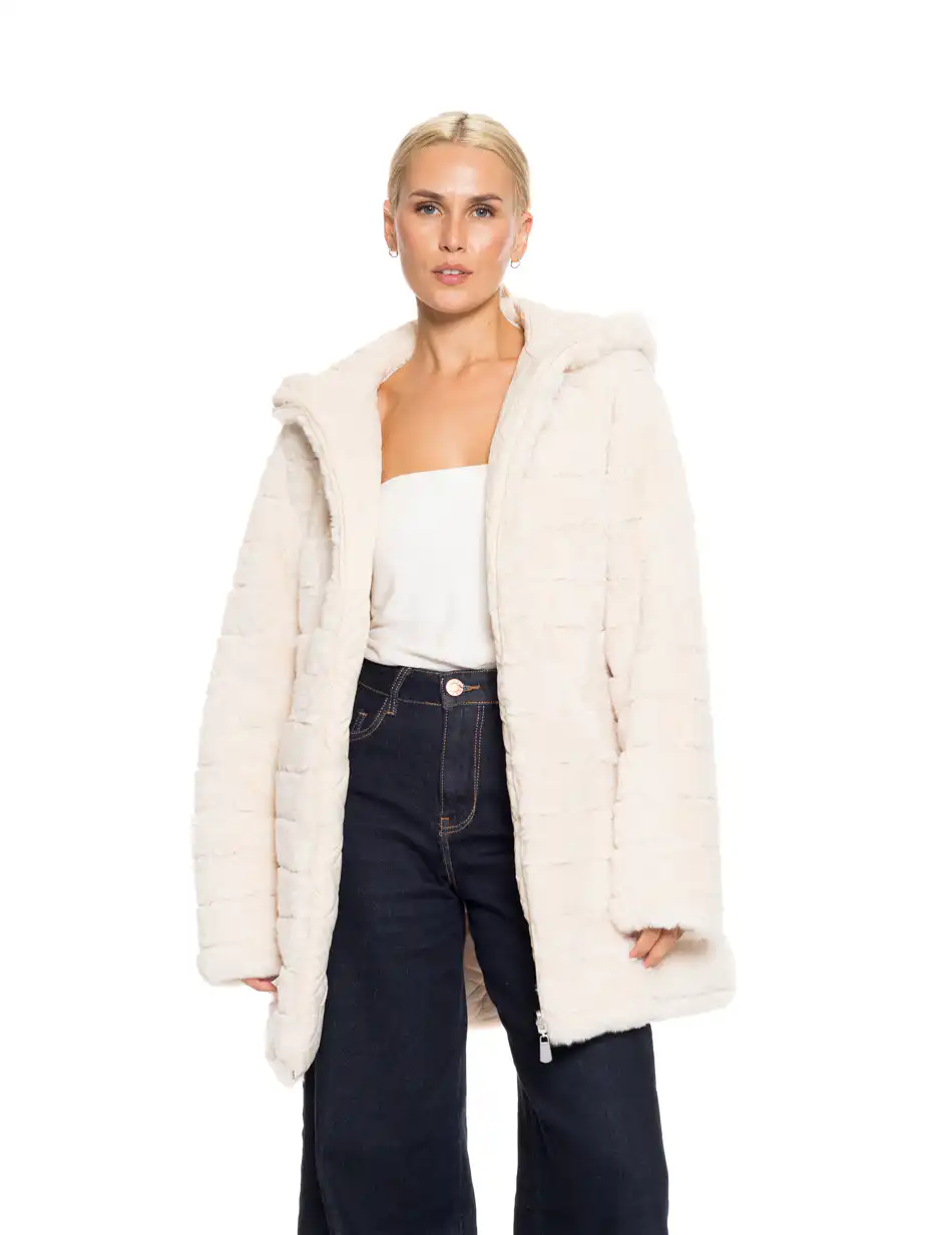 Splendid fashion γυναικείο demi γούνινο πανωφόρι διπλής όψης 52-101-106 OFF WHITE