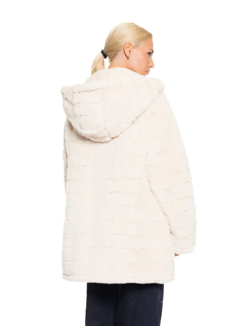 Splendid fashion γυναικείο demi γούνινο πανωφόρι διπλής όψης 52-101-106 OFF WHITE