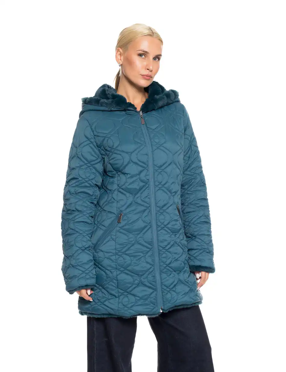 Splendid fashion γυναικείο demi γούνινο πανωφόρι διπλής όψης 52-101-106 PETROL