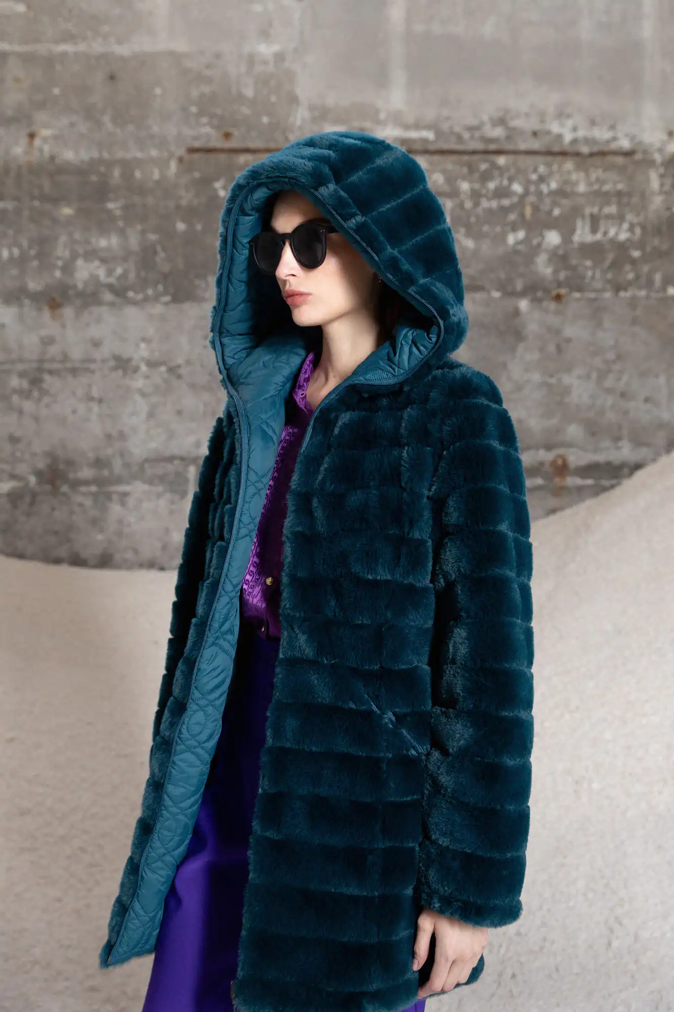 Splendid fashion γυναικείο demi γούνινο πανωφόρι διπλής όψης 52-101-106 PETROL