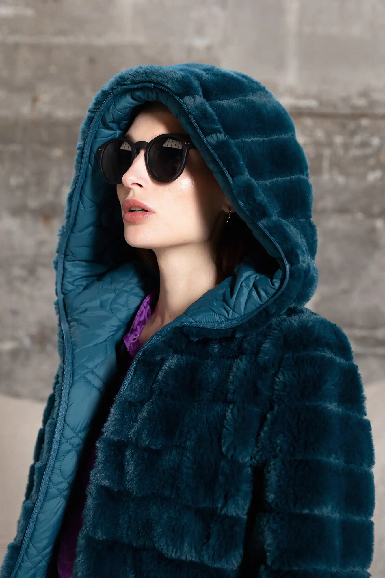 Splendid fashion γυναικείο demi γούνινο πανωφόρι διπλής όψης 52-101-106 PETROL