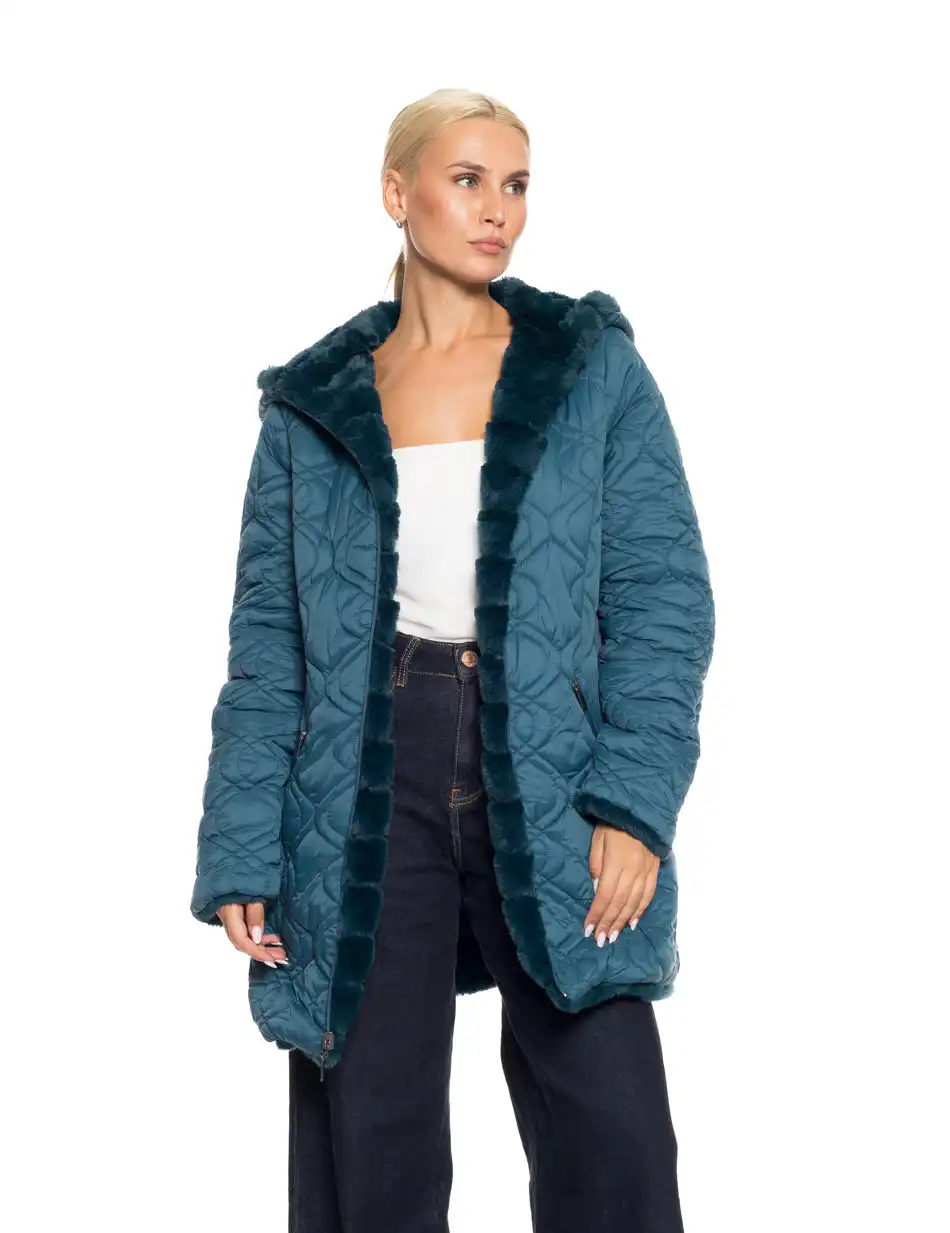 Splendid fashion γυναικείο demi γούνινο πανωφόρι διπλής όψης 52-101-106 PETROL