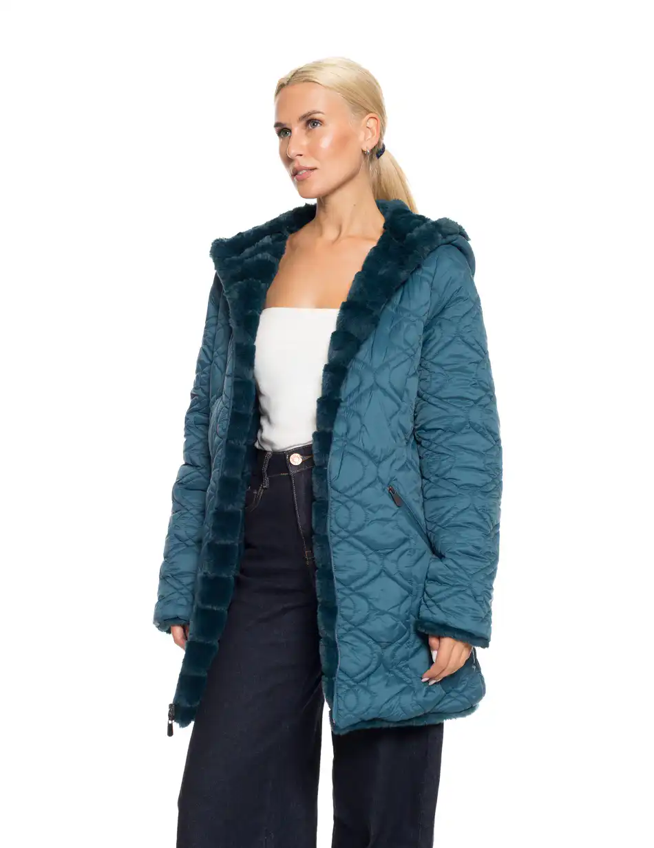 Splendid fashion γυναικείο demi γούνινο πανωφόρι διπλής όψης 52-101-106 PETROL