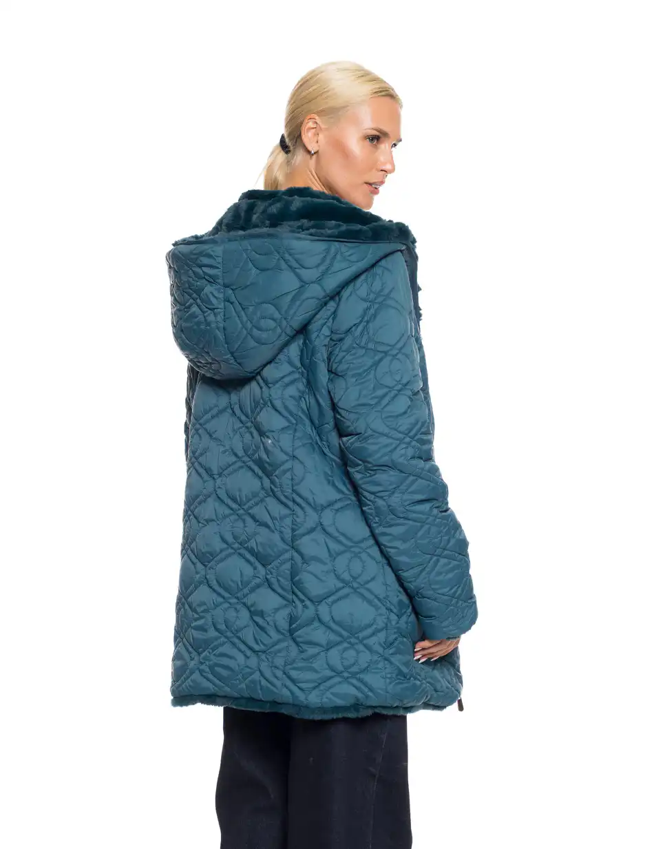 Splendid fashion γυναικείο demi γούνινο πανωφόρι διπλής όψης 52-101-106 PETROL