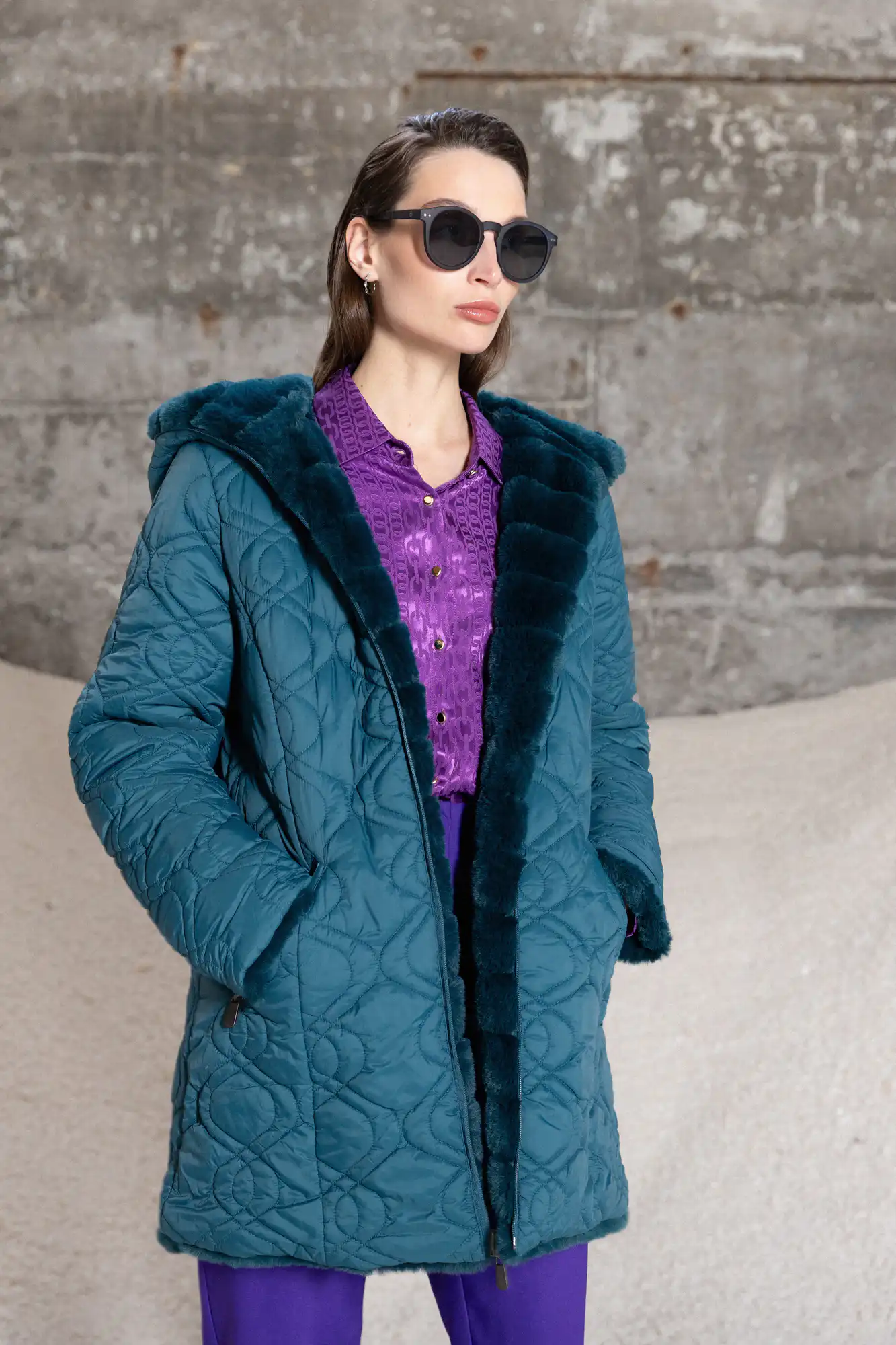 Splendid fashion γυναικείο demi γούνινο πανωφόρι διπλής όψης 52-101-106 PETROL