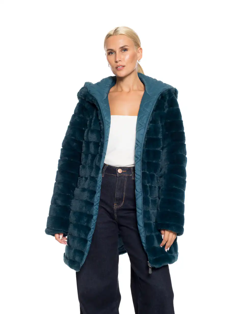 Splendid fashion γυναικείο demi γούνινο πανωφόρι διπλής όψης 52-101-106 PETROL