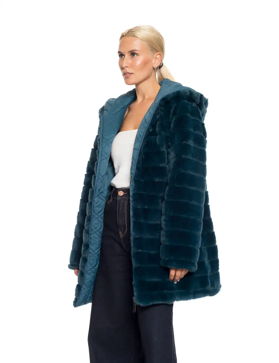 Splendid fashion γυναικείο demi γούνινο πανωφόρι διπλής όψης 52-101-106 PETROL