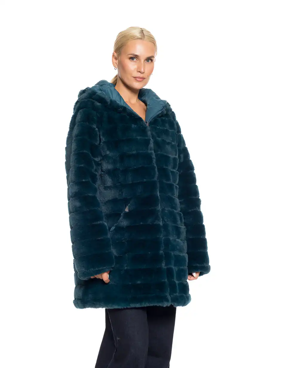 Splendid fashion γυναικείο demi γούνινο πανωφόρι διπλής όψης 52-101-106 PETROL