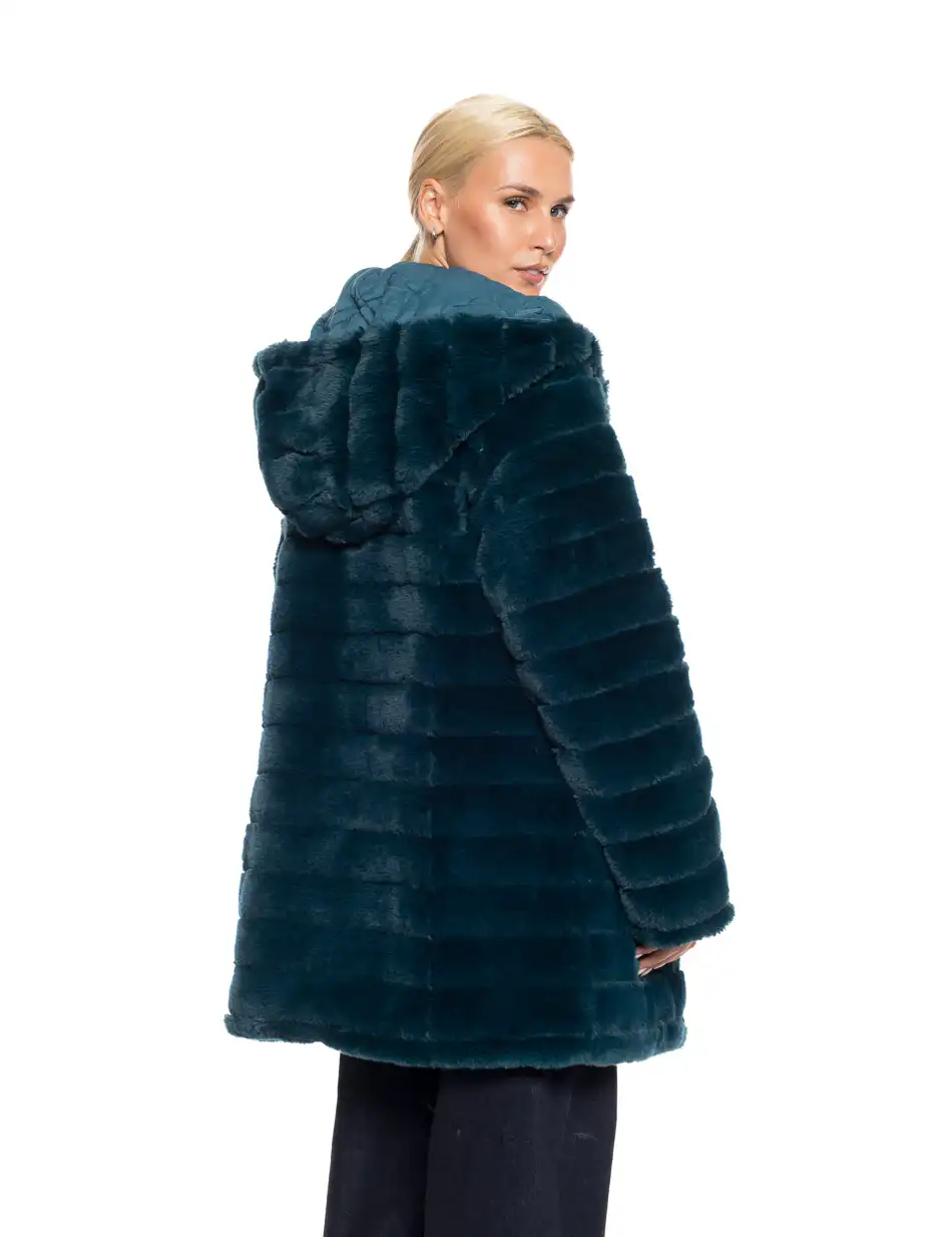 Splendid fashion γυναικείο demi γούνινο πανωφόρι διπλής όψης 52-101-106 PETROL