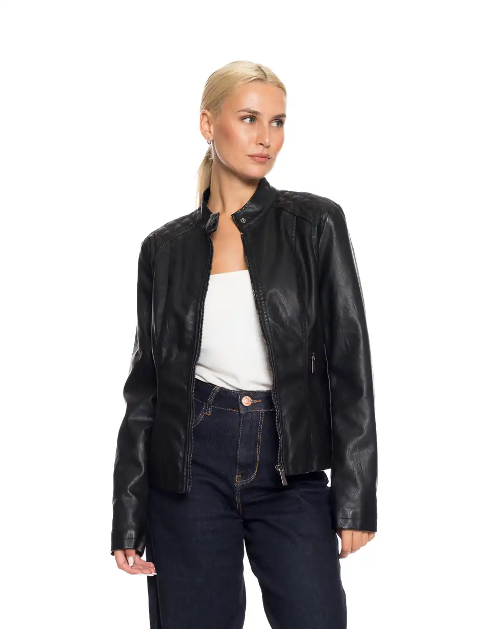 Splendid fashion γυναικείο κοντό πανωφόρι από συνθετική δερματίνη 52-101-107 BLACK