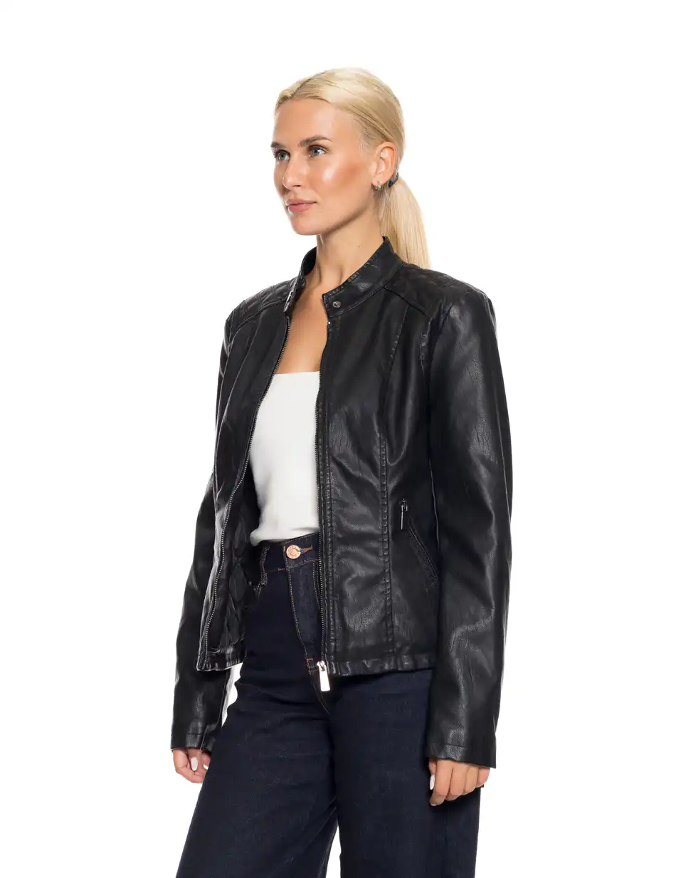 Splendid fashion γυναικείο κοντό πανωφόρι από συνθετική δερματίνη 52-101-107 BLACK