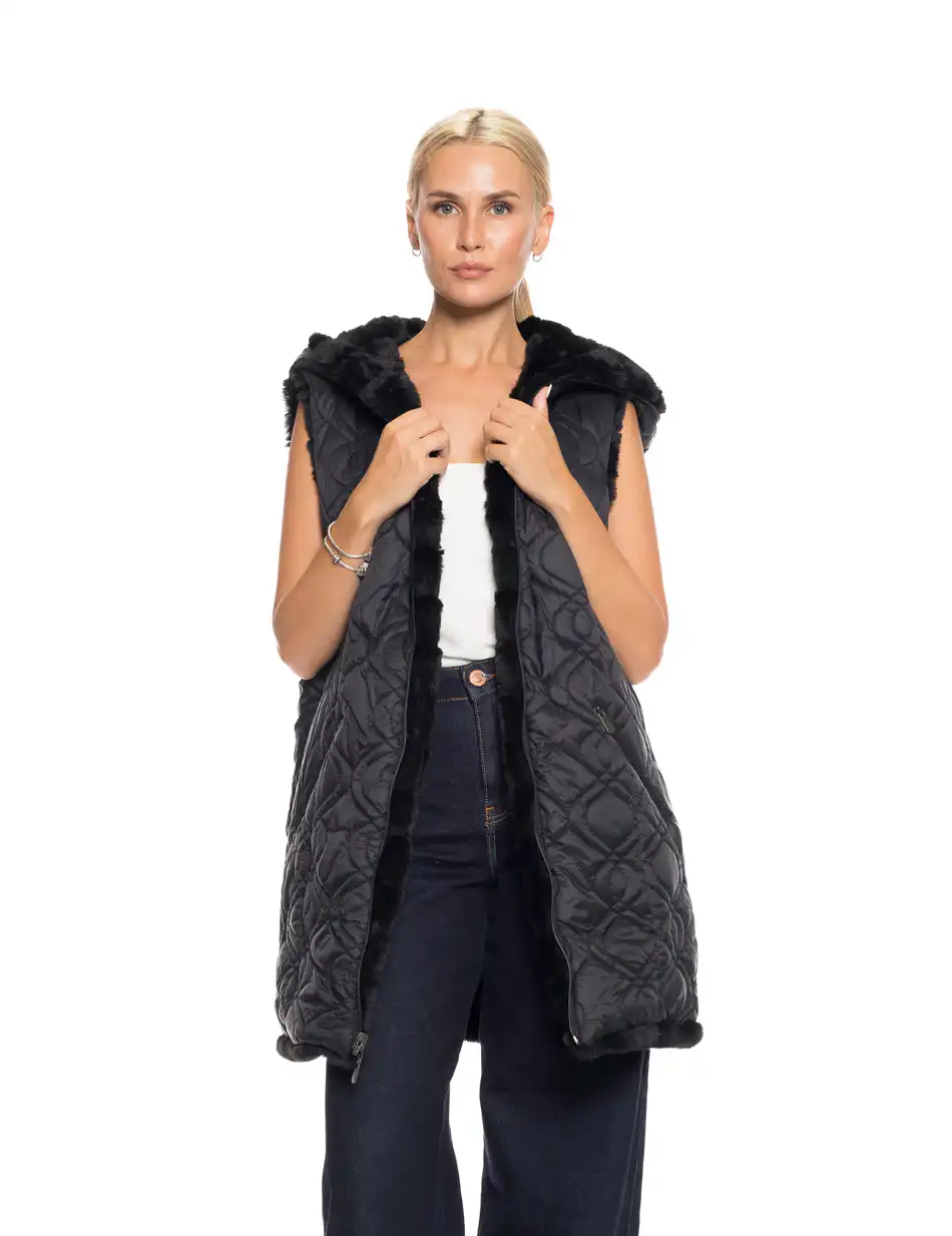 Splendid fashion Γυναικείο demi γούνινο γιλέκο διπλής όψης 52-102-002 BLACK