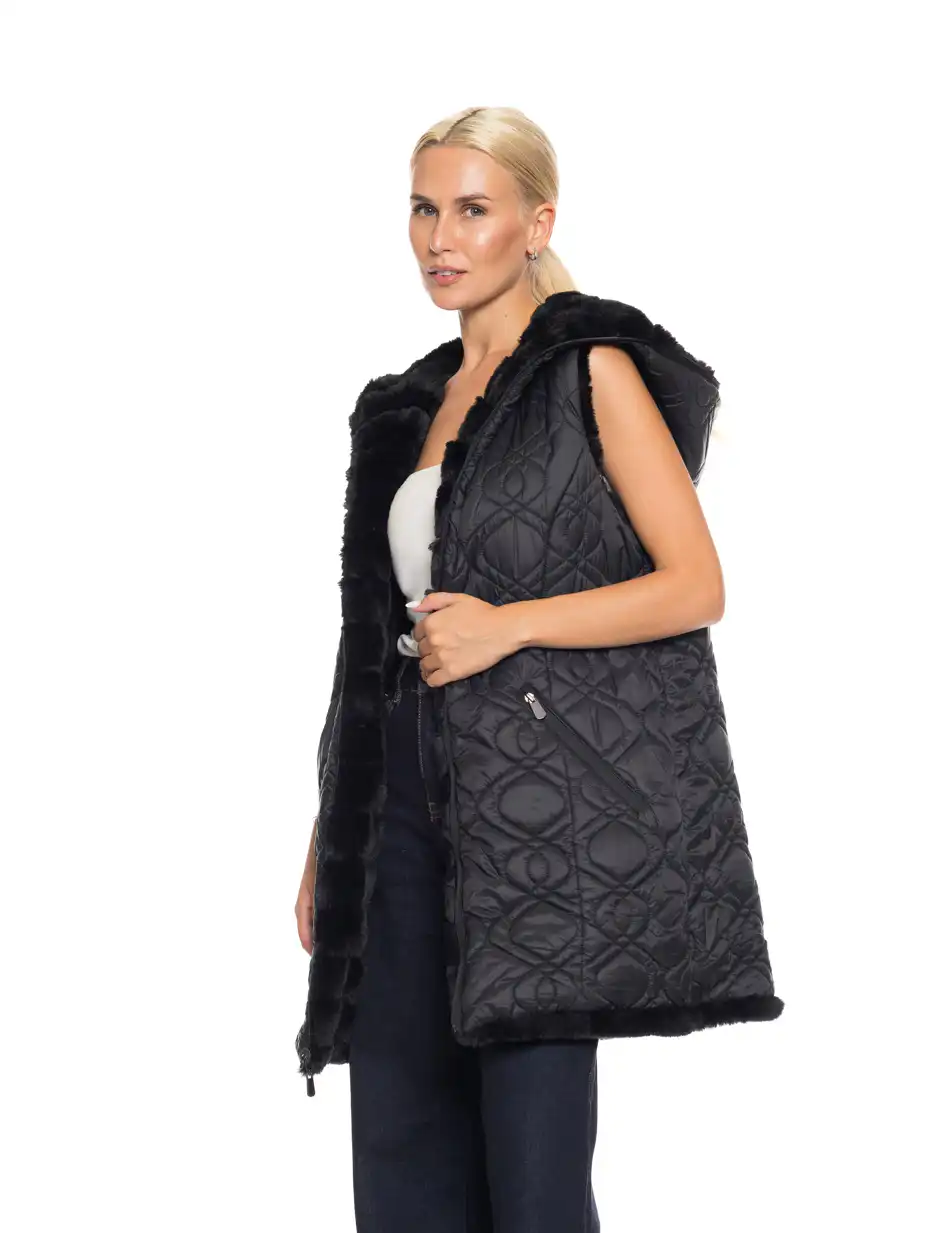 Splendid fashion Γυναικείο demi γούνινο γιλέκο διπλής όψης 52-102-002 BLACK